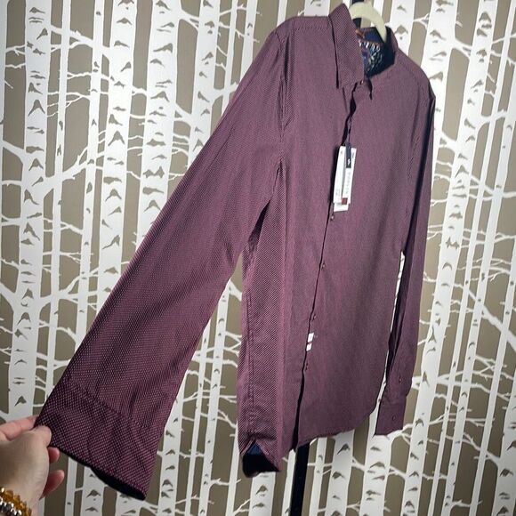 Cactus Man Ricky Singh Plum Navy Polka Dot Poplin Floral Cuff Shirt XL/44 - Picture 7 of 7